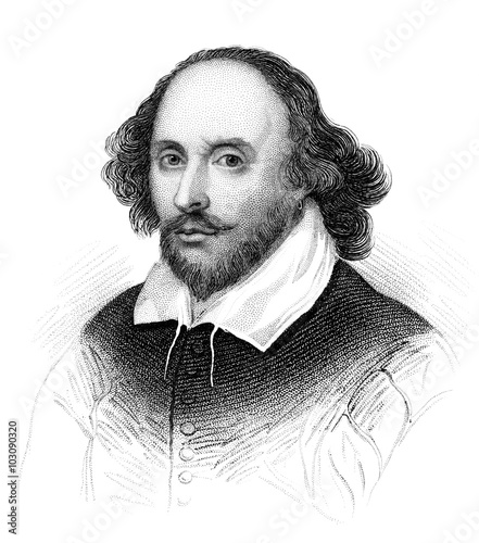 An engraved vintage illustration image portrait of the Elizabethan playwright William Shakespeare, from a Victorian book dated 1847 that is no longer in copyright