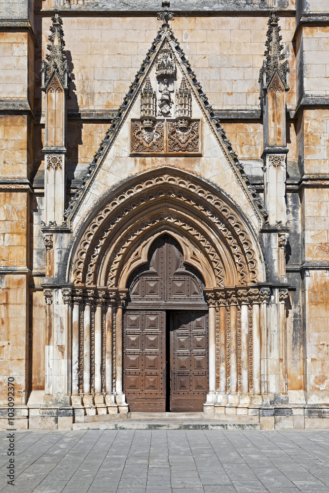 The South Portal of the Abey of Batalha. Masterpiece of the Gothic and Manueline. Portugal. UNESCO World Heritage Site.