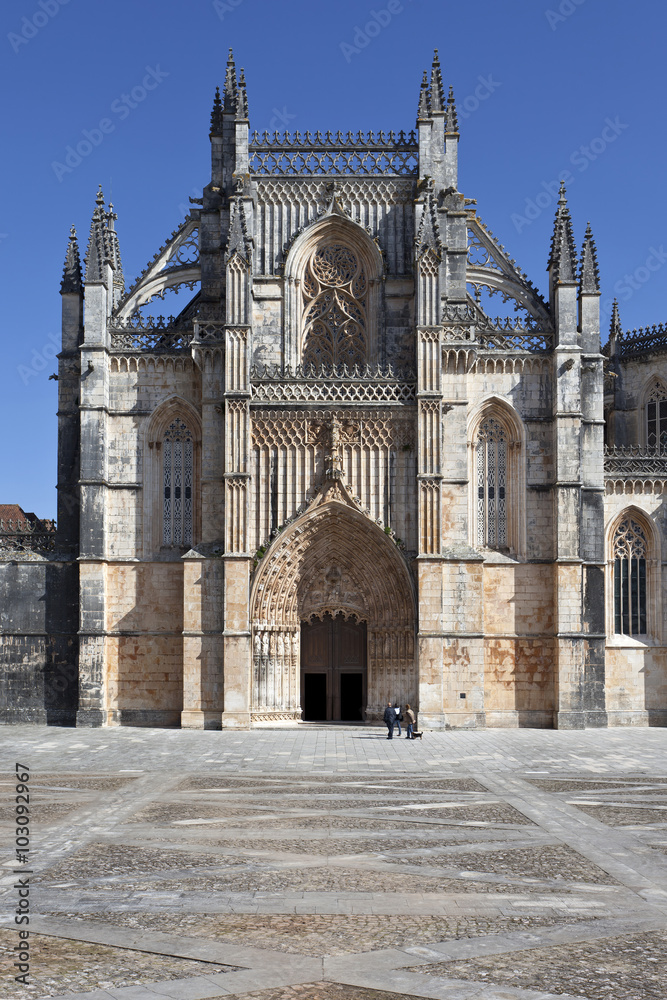 Batalha, Portugal - March, 2015: Batalha Monastery. Masterpiece of the Gothic and Manueline. Dominican Religious Order. Portugal. UNESCO World Heritage Site.