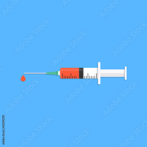 Syringe icon on a blue background with a drop