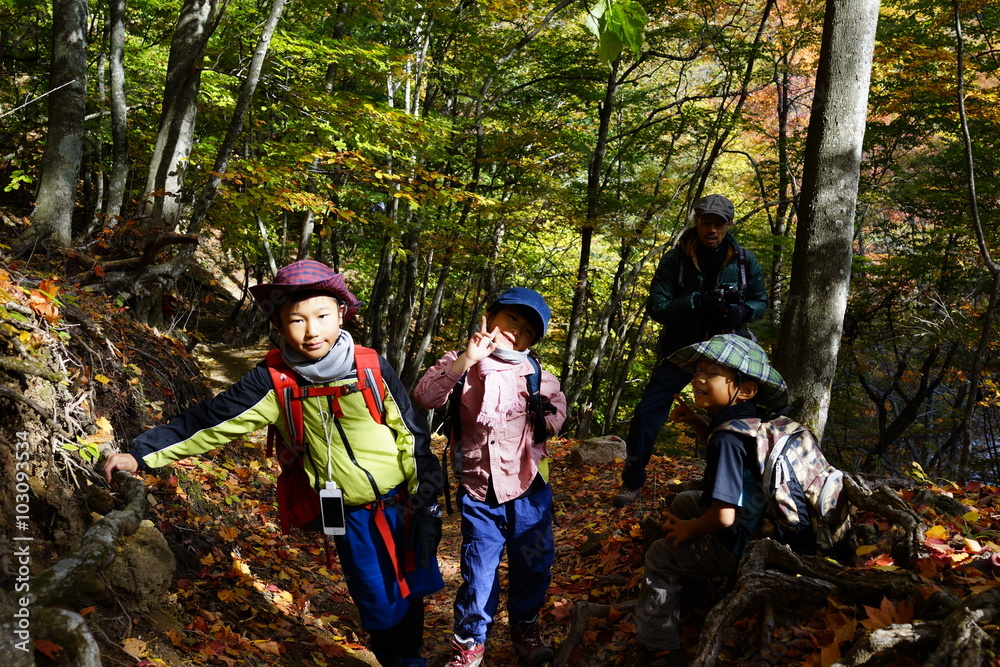 Fototapeta premium 山歩き ハイキングを楽しむ家族 西沢渓谷