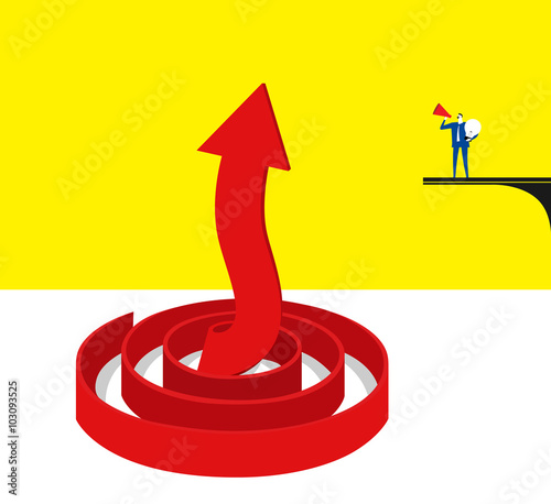 Lifting up an arrow by a speaker./ The talk of business woman makes an arrow up.