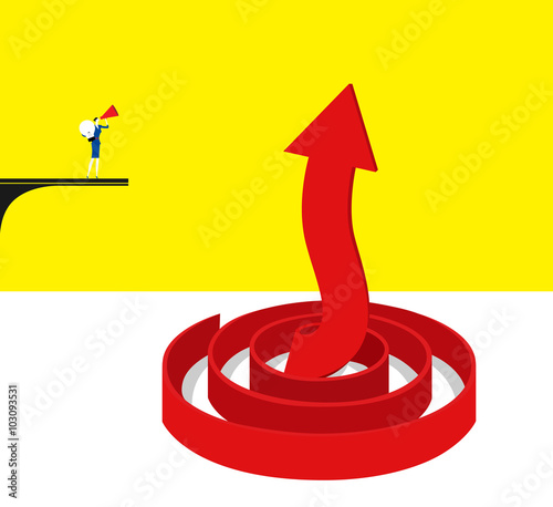 Lifting up an arrow by a speaker./ The talk of business woman makes an arrow up.