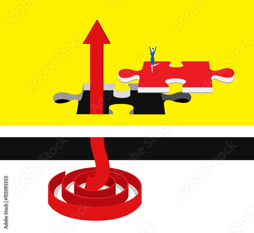 Overcome difficulties / An arrow breaks through a puzzle hole.