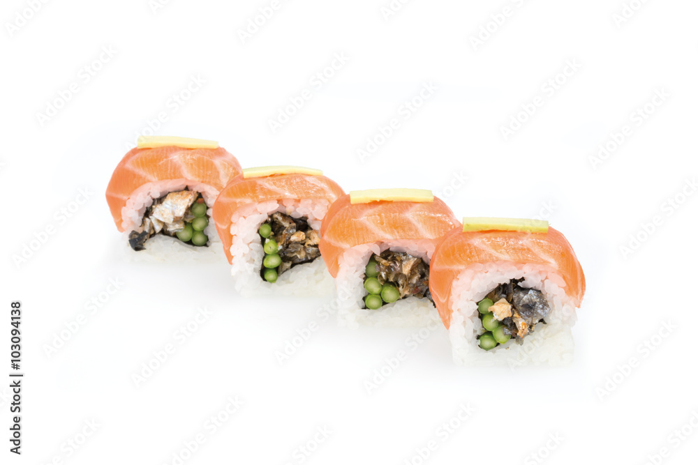 Lachs Sushi, auf weißem Hintergrund, Foodfotografie Lachs Sushi, auf weißem Hintergrund, Foodfotografie