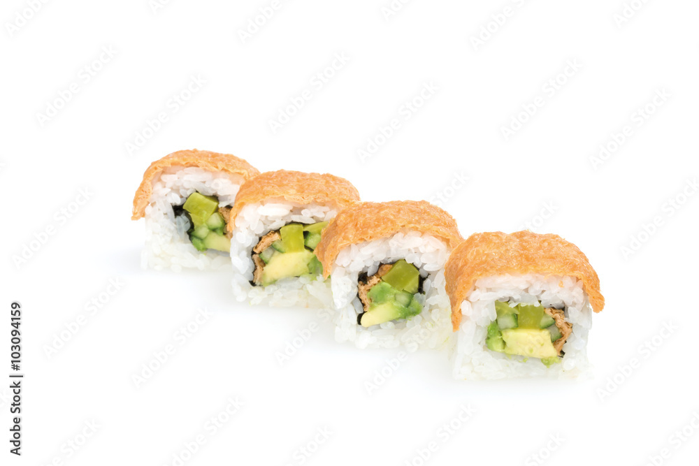 Lachs, Sushi, auf weißem Hintergrund, Foodfotografie
