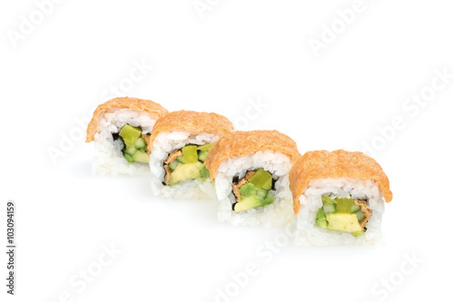 Lachs, Sushi, auf weißem Hintergrund, Foodfotografie