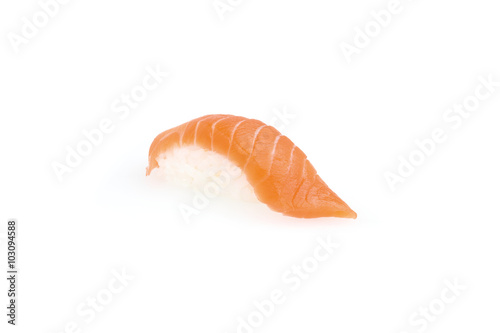 Sake Nigiri, sushi, auf weißem Hintergrund, Foodfotografie