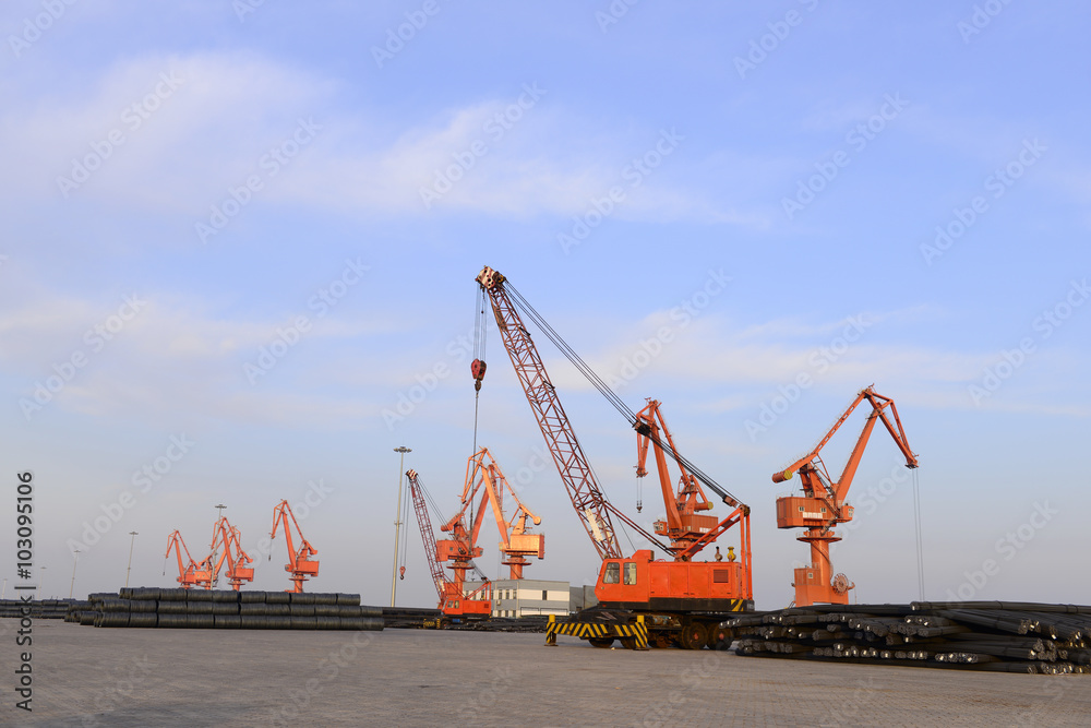 Many of the crane in work, in the cargo terminal