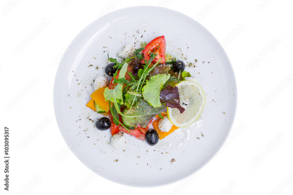 Fresh Greek salad, top view, isolated Fresh Greek salad, top view, isolated