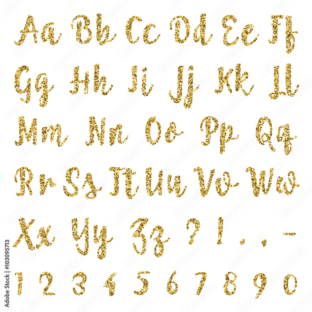 Gold alphabet isolated on white background.