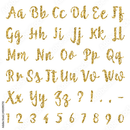 Gold alphabet isolated on white background.
