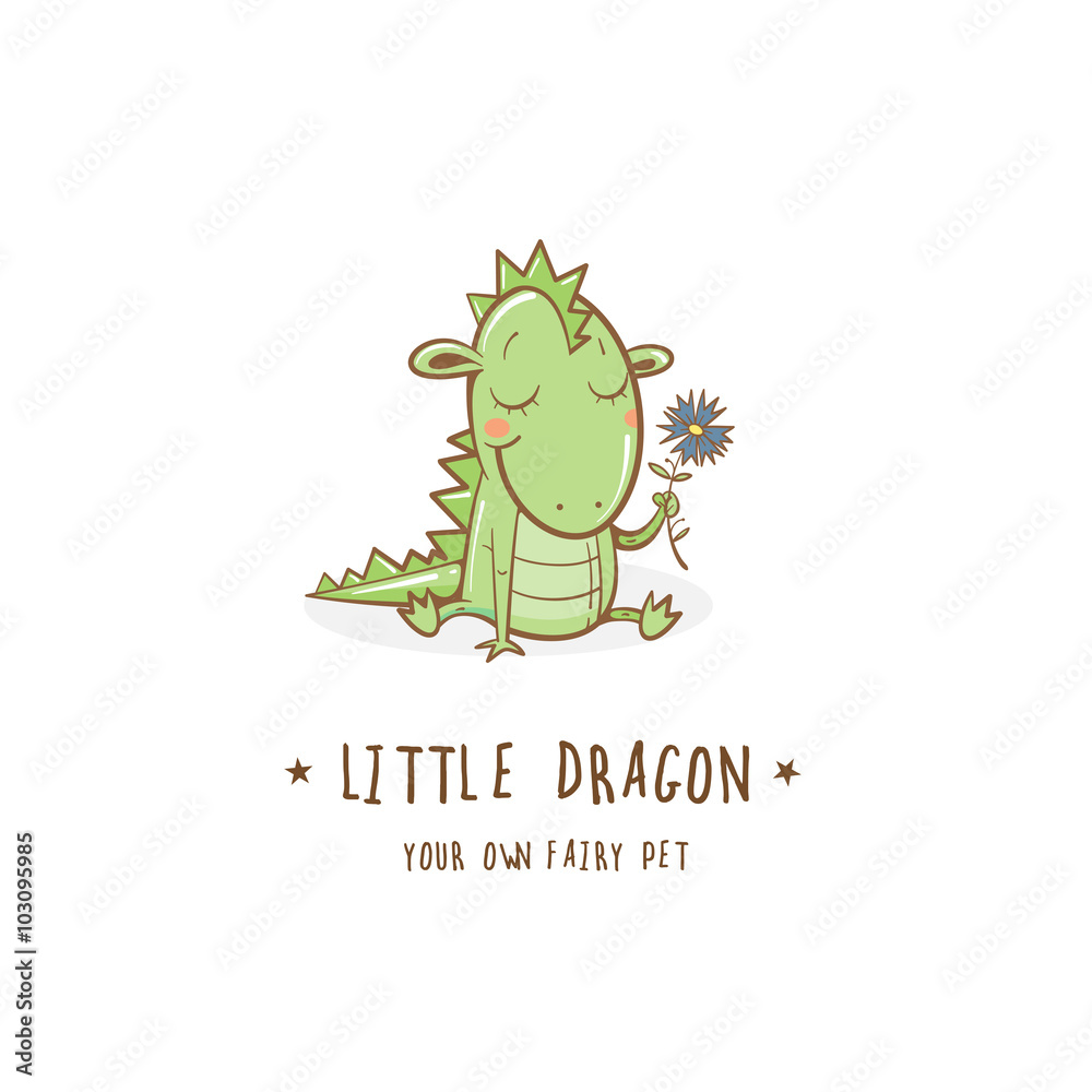 Cartoon cute dragon logo. Vector image. Stock Vector | Adobe Stock