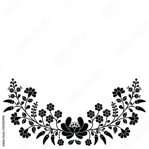 Hungarian black floral folk pattern - Kalocsai embroidery with flowers and paprika 