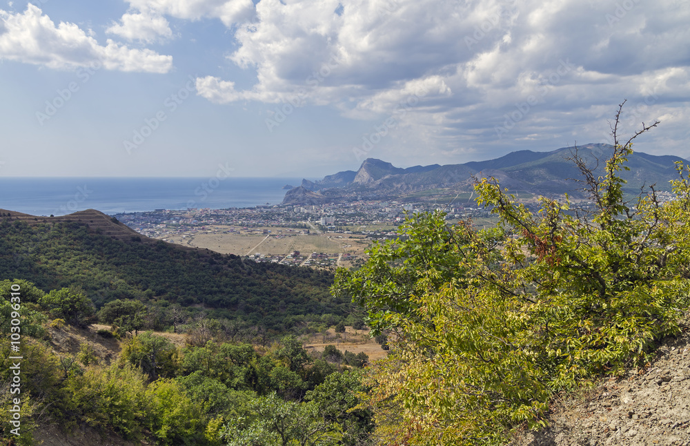 Fototapeta premium Panorama of a small resort town in the Crimea from the mountains