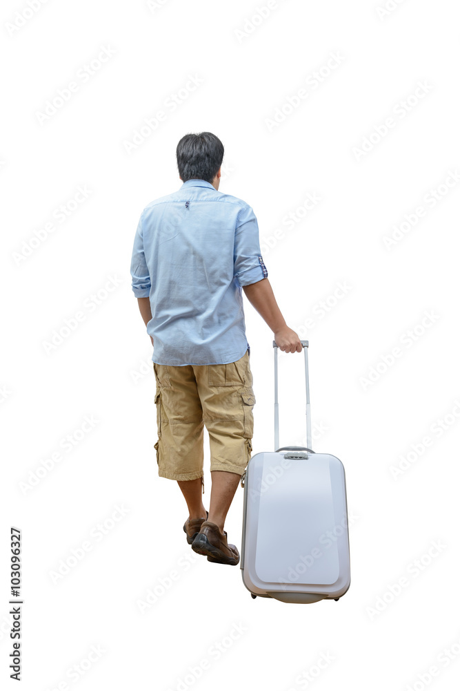 portrait of a man traveling with suitcase and bag portrait of a man traveling with suitcase and bag