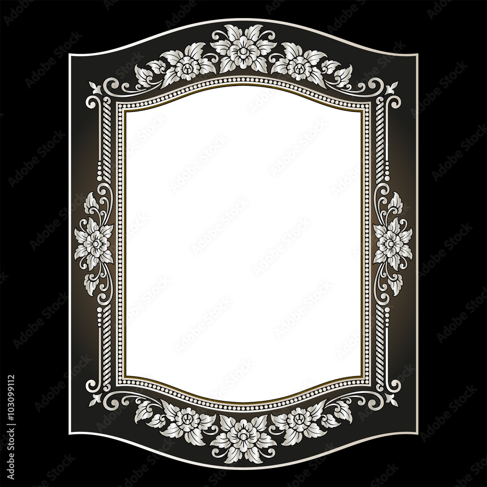 Vector vintage border frame logo engraving with retro ornament pattern in antique rococo style decorative design