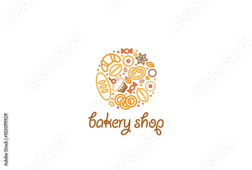 Bakery shop Logo design vector linear style