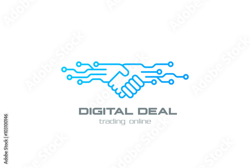 Digital Deal Online Contract Handshake Logo design vector linear