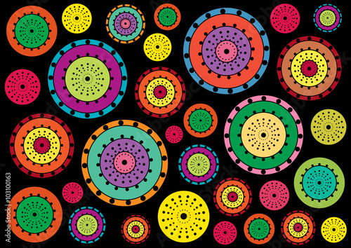 retro vector background with paisley circles isolated on black