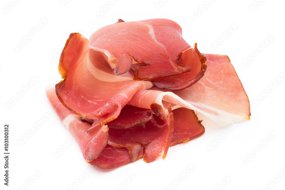 Slices of ham on white background. Slices of ham on white background.