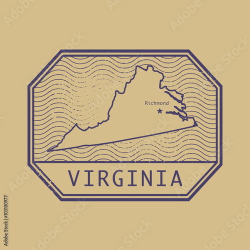 Stamp with the name and map of Virginia, United States
