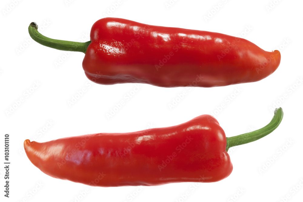 two fresh red pepper on a white background
two fresh red pepper on a white background