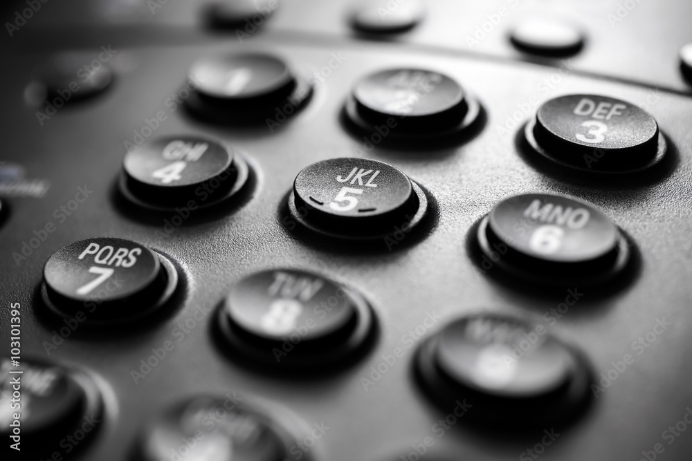 Black Landline Telephone Keypad Buttons Close-Up Black Landline Telephone Keypad Buttons Close-Up