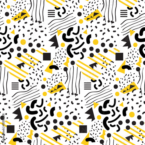 Seamless geometric vintage pattern in retro 80s style, memphis. Ideal for fabric design, paper print and website backdrop. EPS10 vector file.