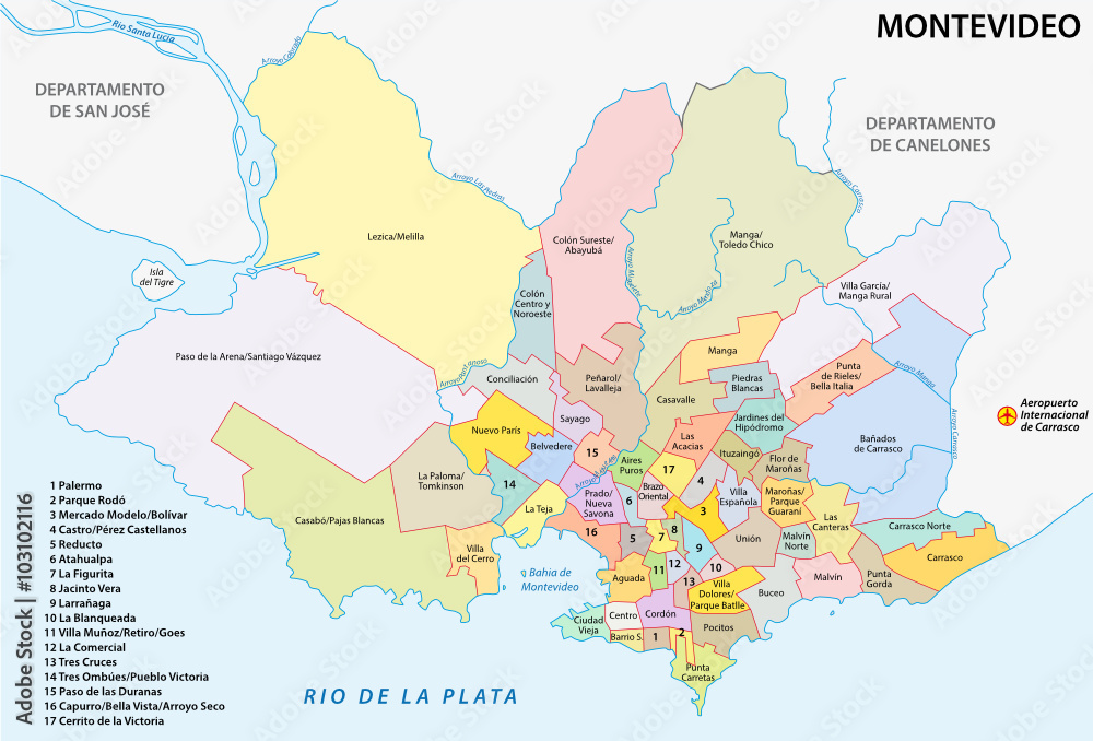 Montevideo administrative (neighborhood) map