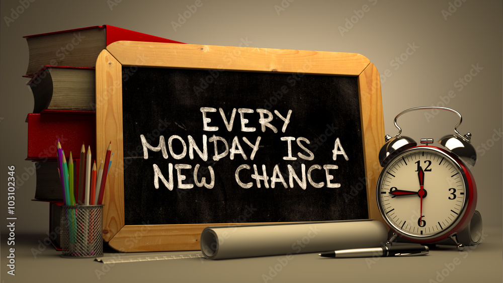 Hand Drawn Every Monday is a New Chance Concept on Chalkboard. Blurred Background. Toned Image. 3D Render. Hand Drawn Every Monday is a New Chance Concept on Chalkboard. Blurred Background. Toned Image. 3D Render.