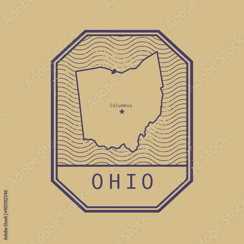 Stamp with the name and map of Ohio, United States