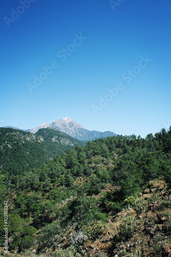 View on Tahtali Dagi mountain. Lycian Way. Aged.