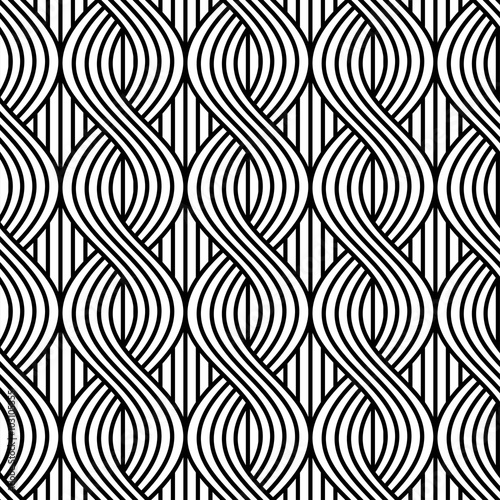 Vector seamless texture. Modern geometric background. Repeated monochrome pattern with interlaced lines.