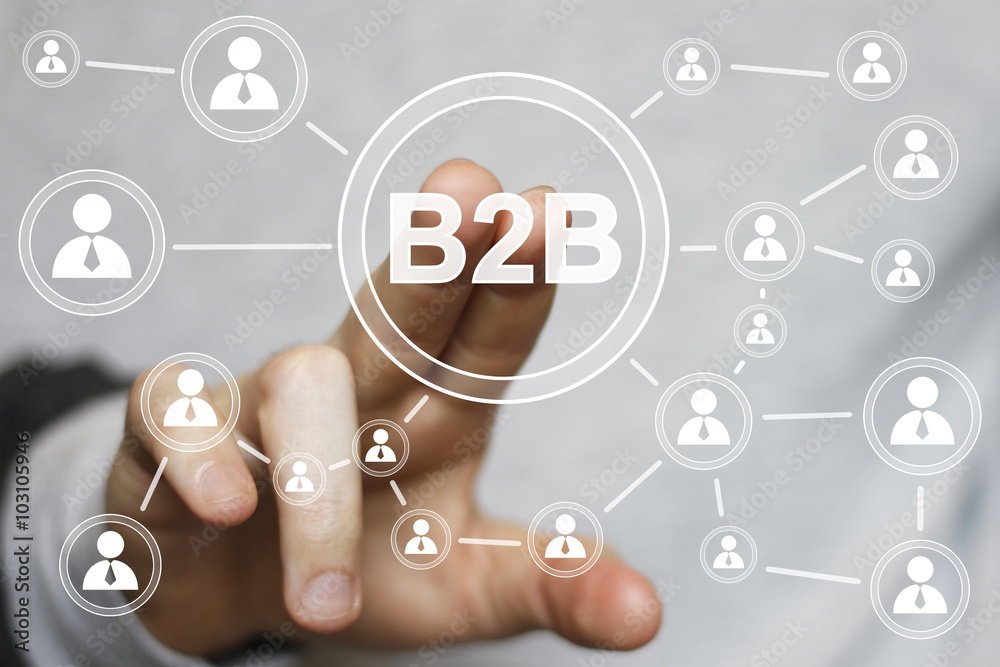 Businessman pressing button b2b icon web Businessman pressing button b2b icon web