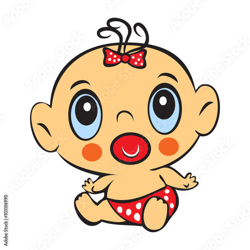 Funny baby girl. Cute baby girl sitting in a diaper isolated