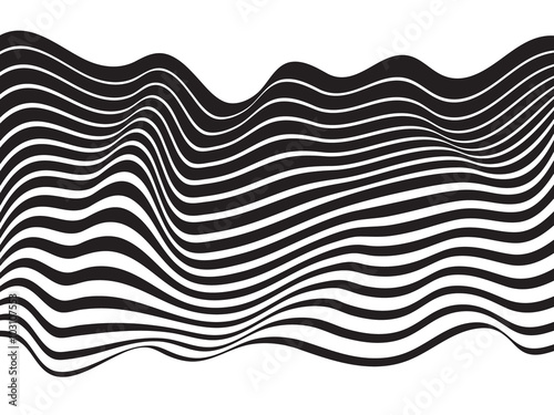 black and white mobious wave stripe optical art design