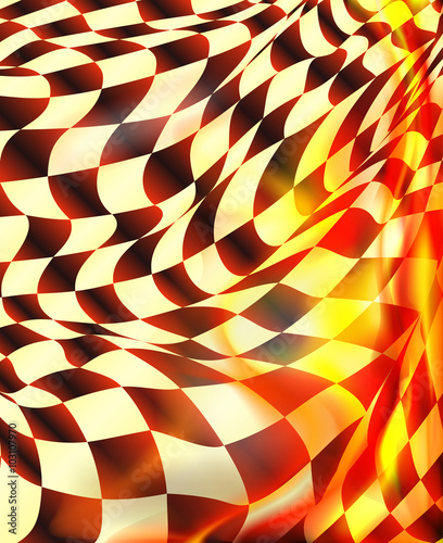 checkered flag background and red flames