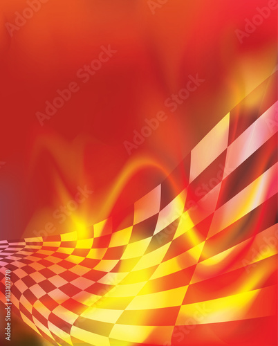 checkered flag background and red flames