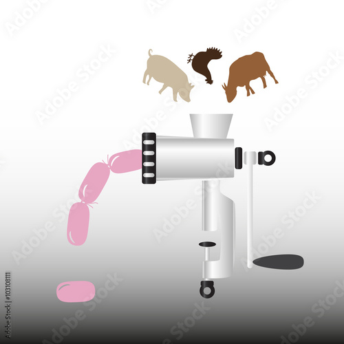 butcher meat grinder making sausages from animals eps10