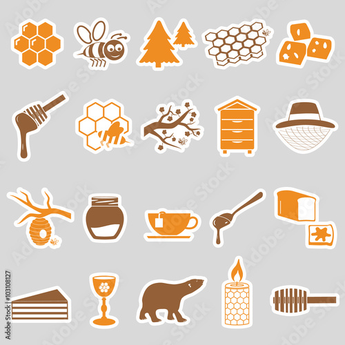 set of honey theme stickers icons eps10
