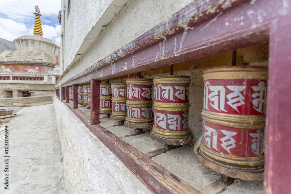 Buddhist mantra wheels, Lamayuru, Ladakh, India.