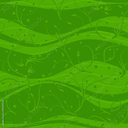 Seamless background with green waves and stems photo