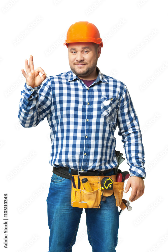 Portrait of construction builder isolated on white. Portrait of construction builder isolated on white.