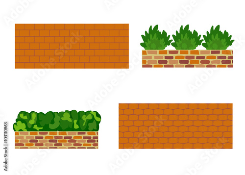 Various kinds of stone wall for garden.  All objects are grouped. Vector. Horizontal.