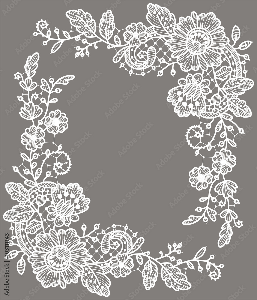 Card. White Lace Corners. Floral Pattern. Gray Background. Stock Vector |  Adobe Stock