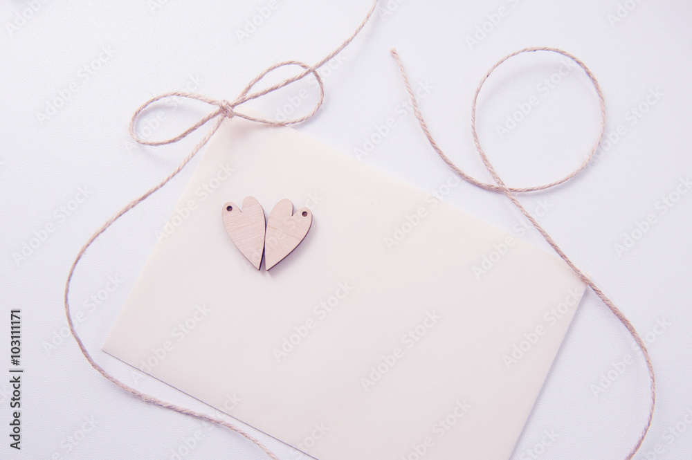 Valentine's concept Frame with two wooden hearts and place for your text Valentine's concept Frame with two wooden hearts and place for your text