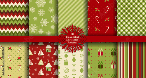 Ten Christmas Seamless Patterns set
