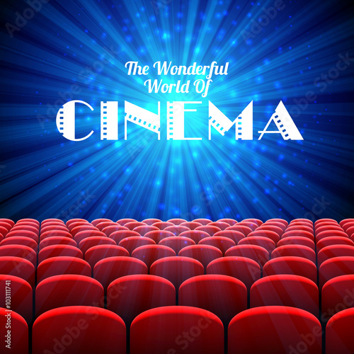 The Wonderful World Of Cinema, vector background with screen and red seats
