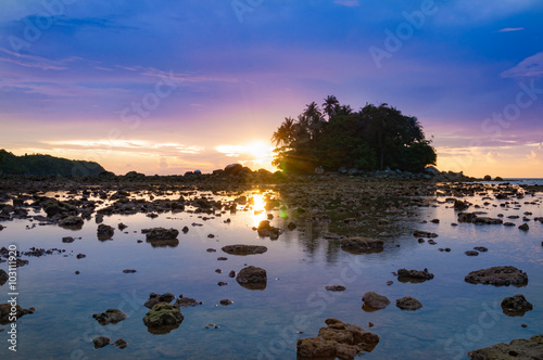 Small island at the colorful sunset time